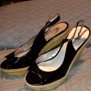X-Appeal Black Patent Wedge Sandals